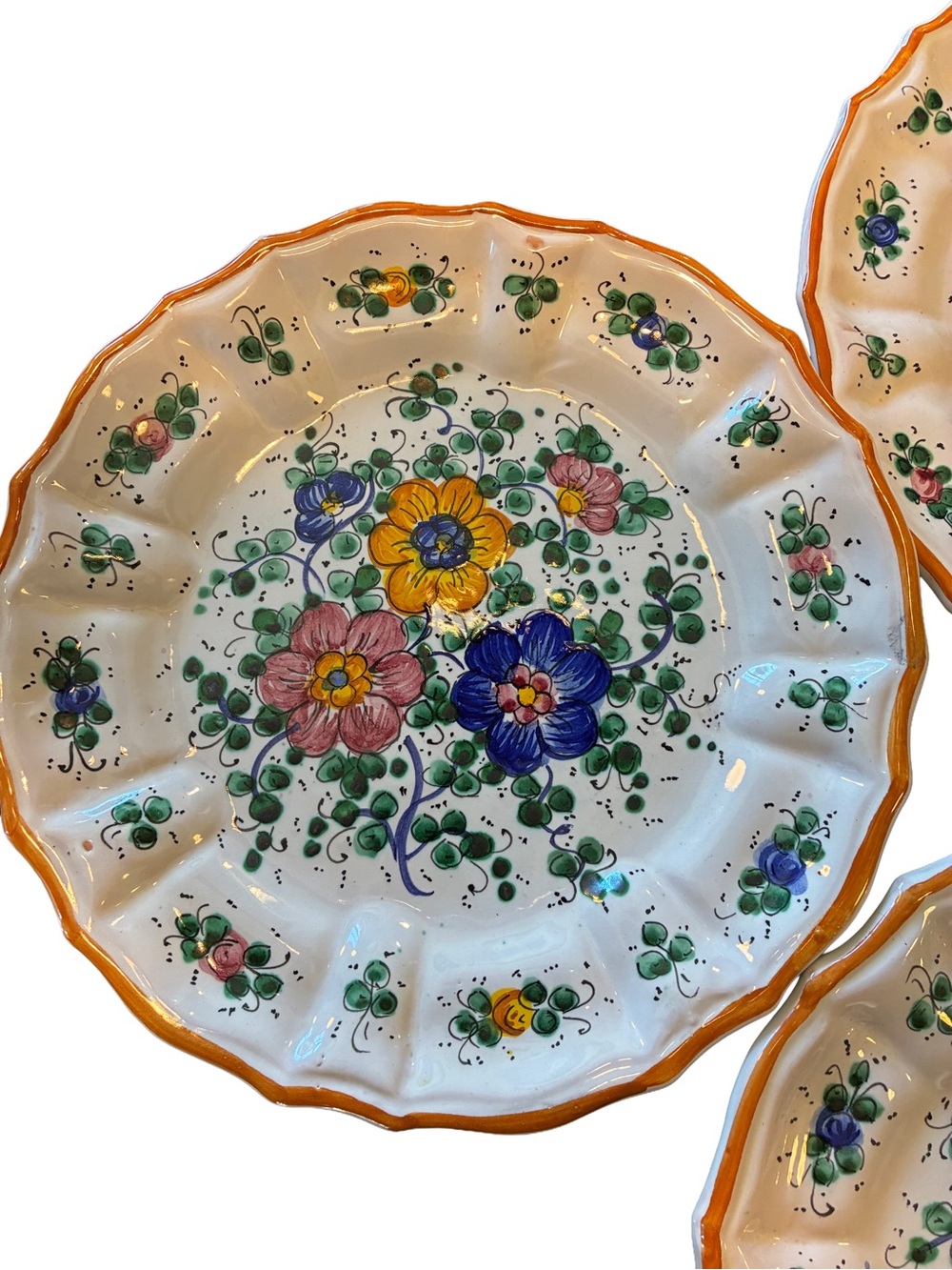 Vintage Deruta Italy Hand Painted Majolica Floral Wall Plates Set of 4 - READ - Picture 3 of 11